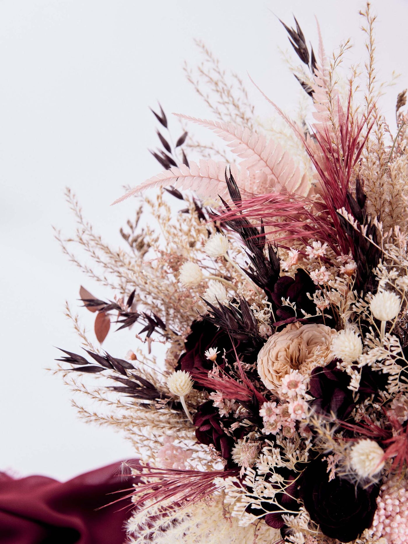 Bridal burgundy bouquet with dusty rose